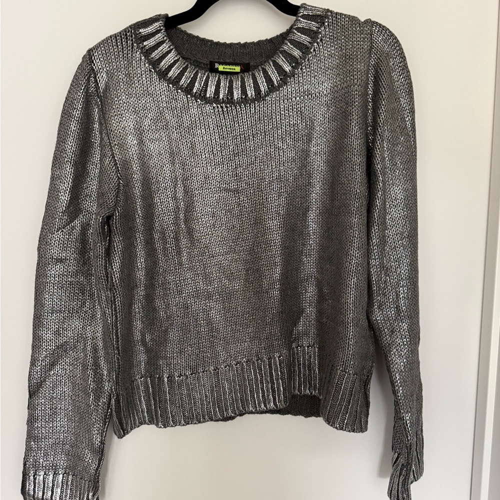 Elegant Metallic Silver Women's Sweater